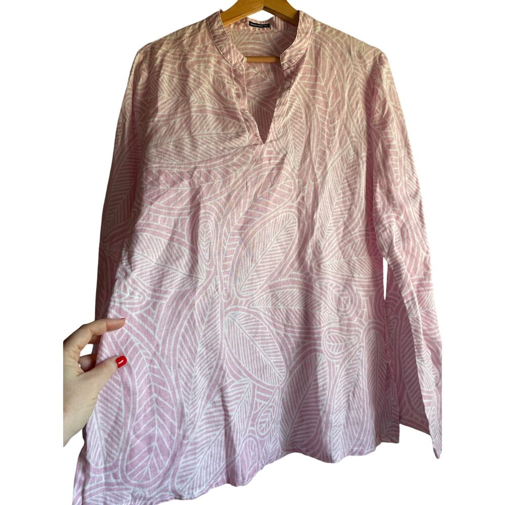 ISLAND COMPANY Linen Pink White Tunic Top Swim Cover $165 MEDIUM
